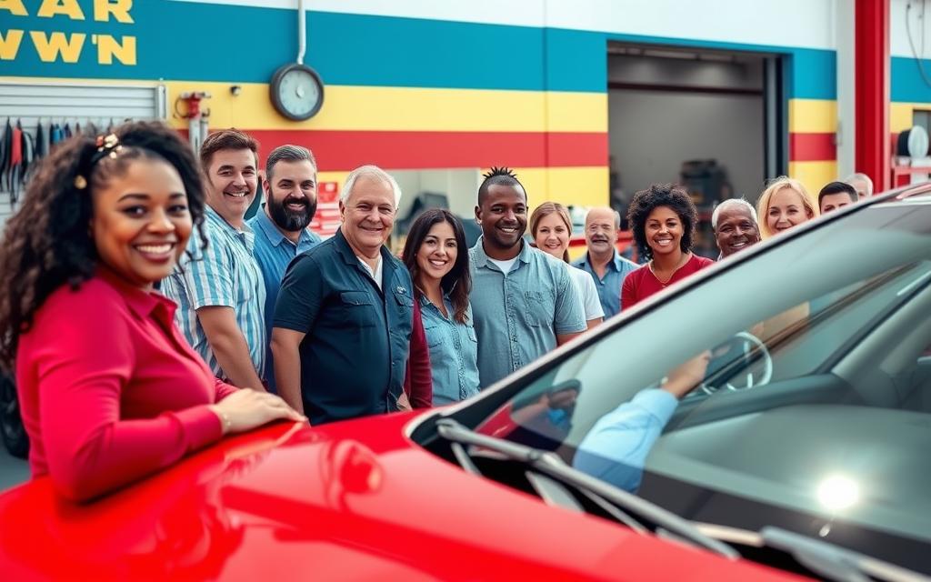 Satisfied customers at auto body shop doral